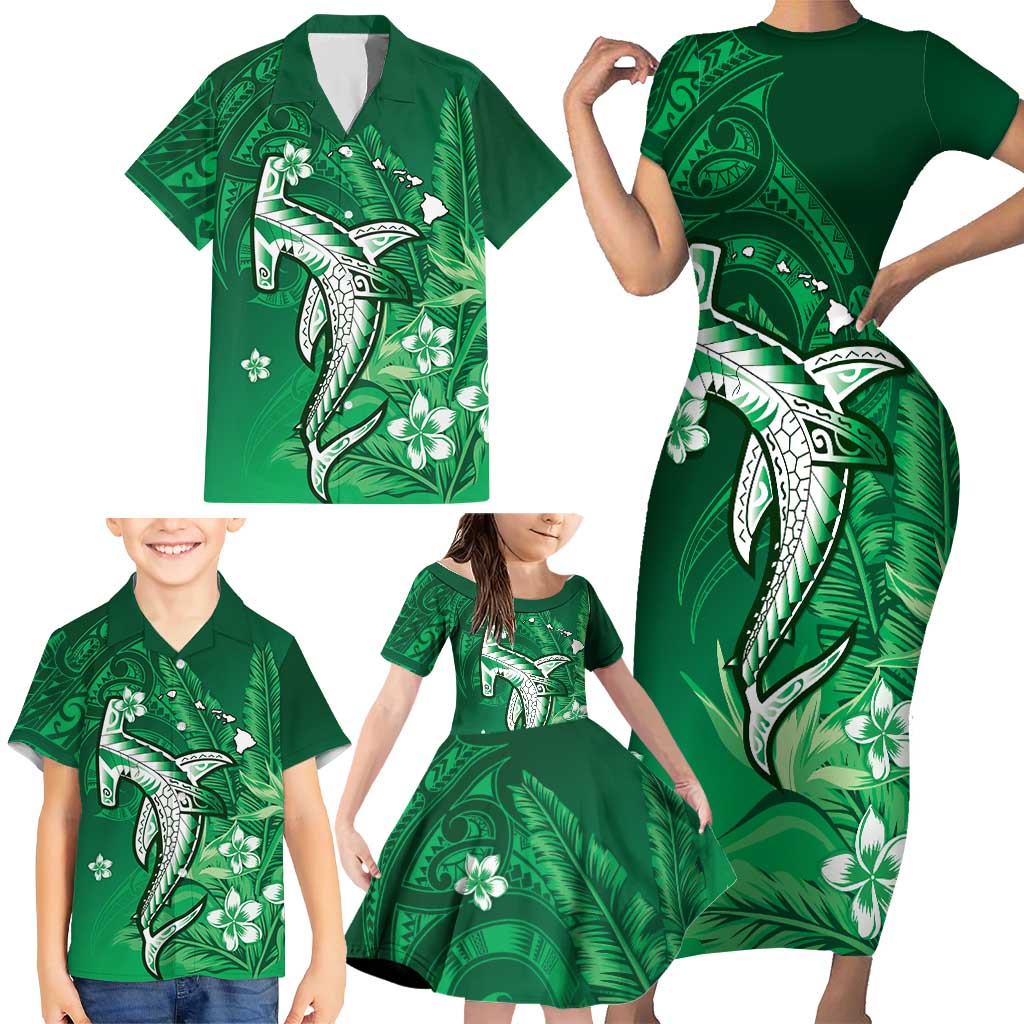 Personalized Hawaiian Maori Hammerhead Shark Family Matching Short Sleeve Bodycon Dress and Hawaiian Shirt Omaomao Plumeria LT9 - Polynesian Pride