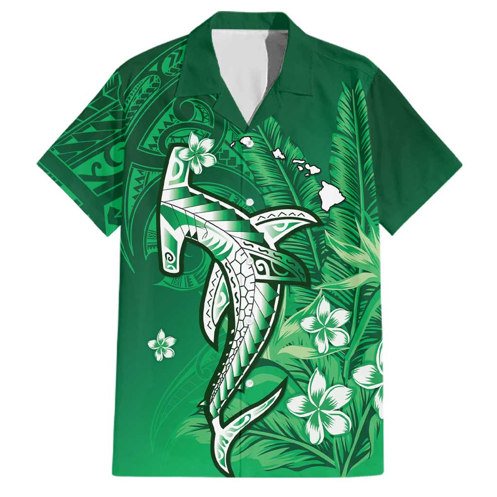 Personalized Hawaiian Maori Hammerhead Shark Family Matching Summer Maxi Dress and Hawaiian Shirt Omaomao Plumeria LT9 Dad's Shirt - Short Sleeve Green - Polynesian Pride