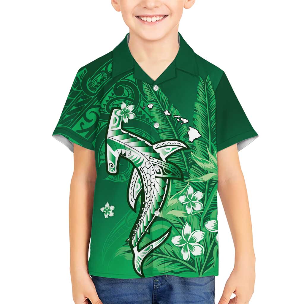 Personalized Hawaiian Maori Hammerhead Shark Family Matching Tank Maxi Dress and Hawaiian Shirt Omaomao Plumeria LT9 Son's Shirt Green - Polynesian Pride