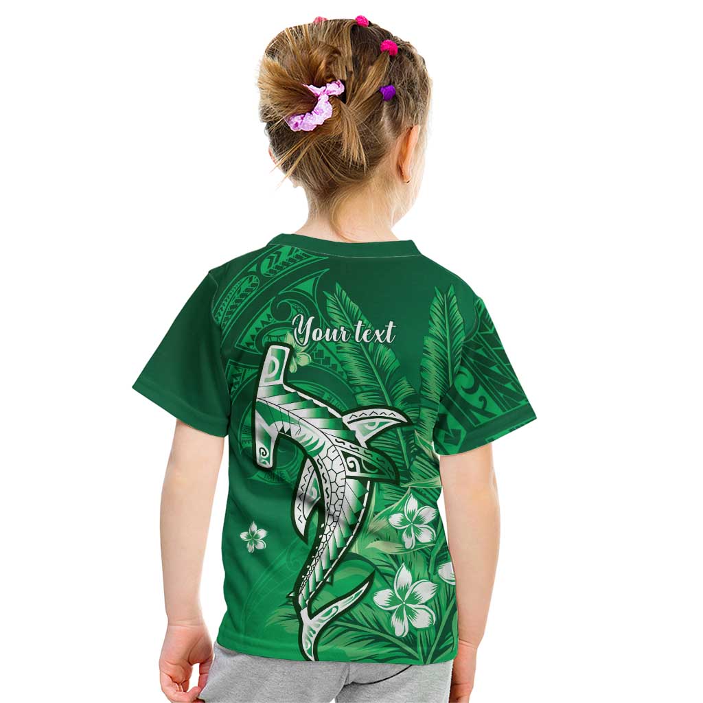 Personalized Hawaiian Maori Hammerhead Shark Kid T Shirt Omaomao Plumeria - Polynesian Pride