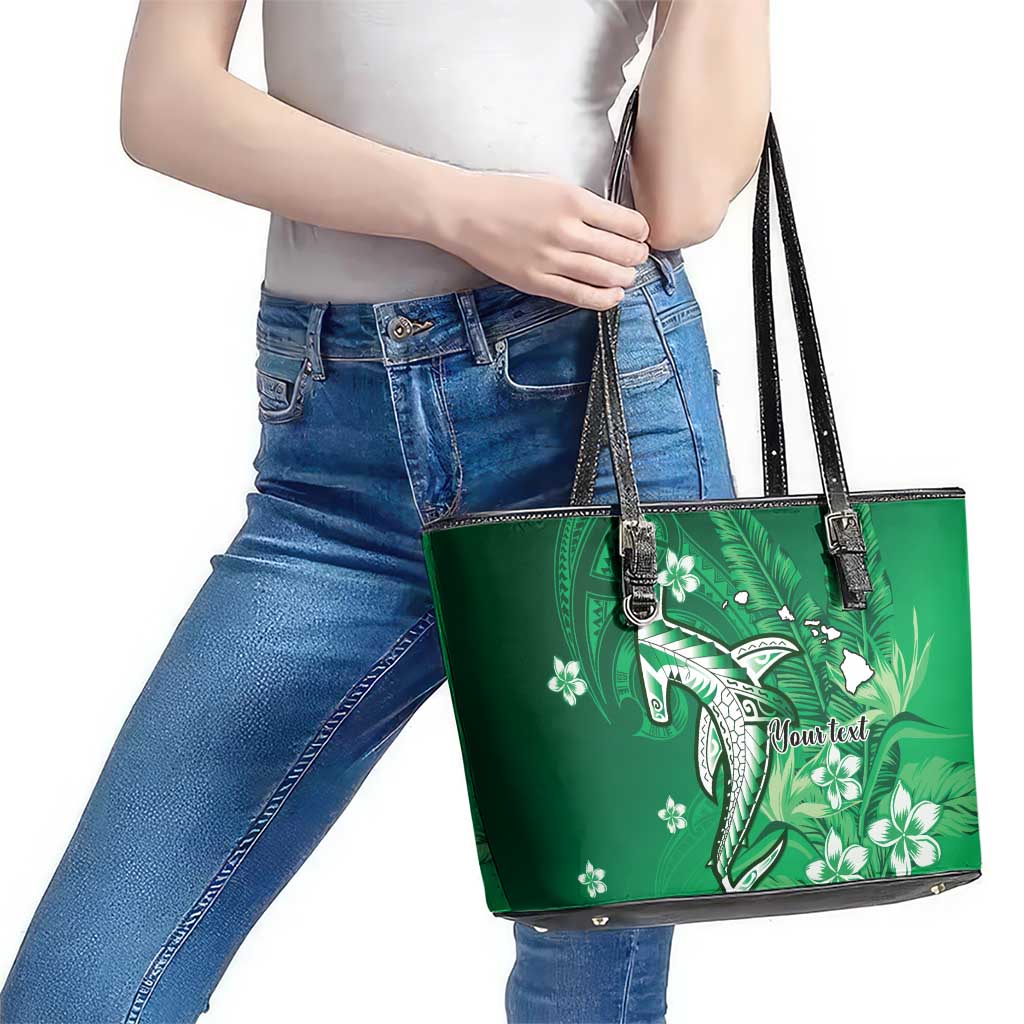 Personalized Hawaiian Maori Hammerhead Shark Leather Tote Bag Omaomao Plumeria - Polynesian Pride
