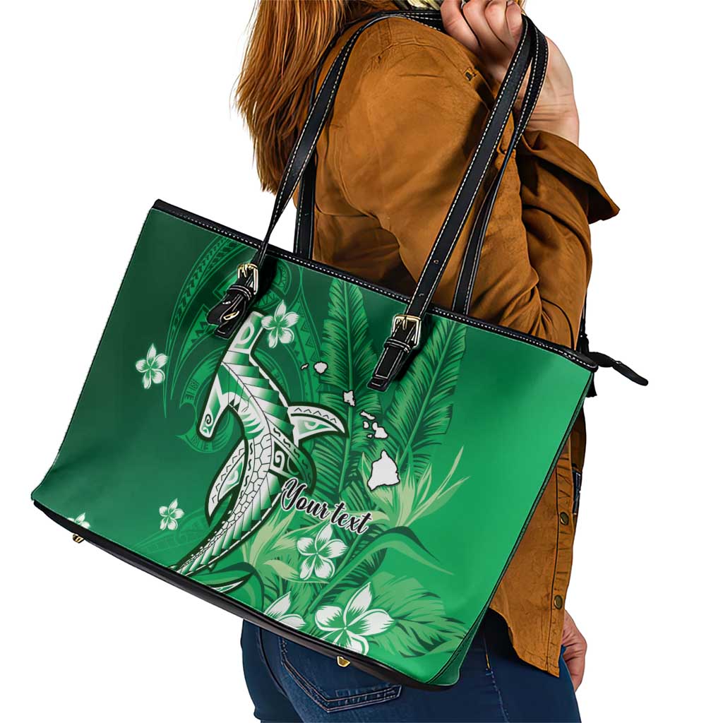 Personalized Hawaiian Maori Hammerhead Shark Leather Tote Bag Omaomao Plumeria - Polynesian Pride