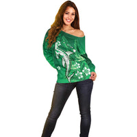 Personalized Hawaiian Maori Hammerhead Shark Off Shoulder Sweater Omaomao Plumeria - Polynesian Pride