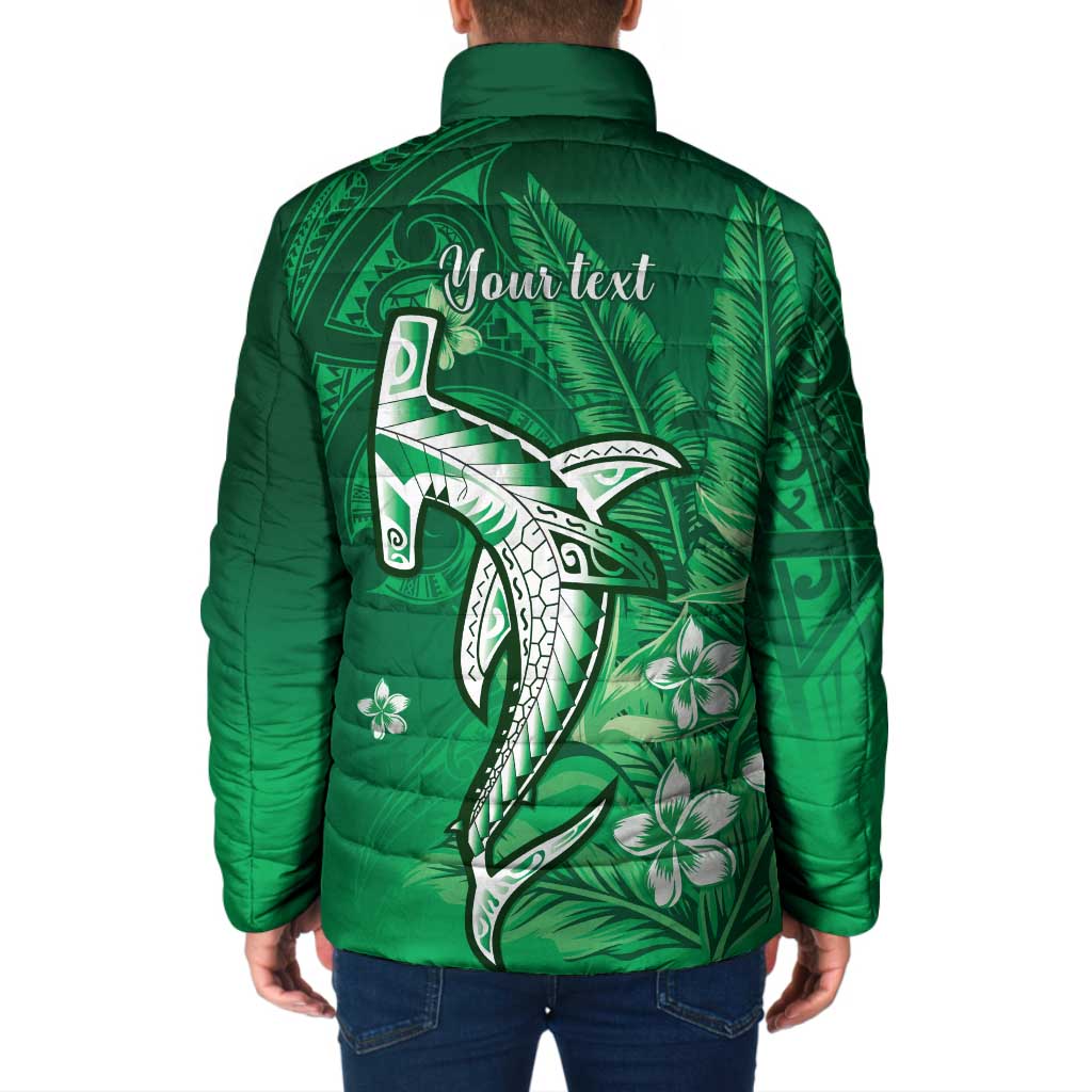 Personalized Hawaiian Maori Hammerhead Shark Padded Jacket Omaomao Plumeria - Polynesian Pride