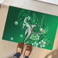 Personalized Hawaiian Maori Hammerhead Shark Rubber Doormat Omaomao Plumeria - Polynesian Pride