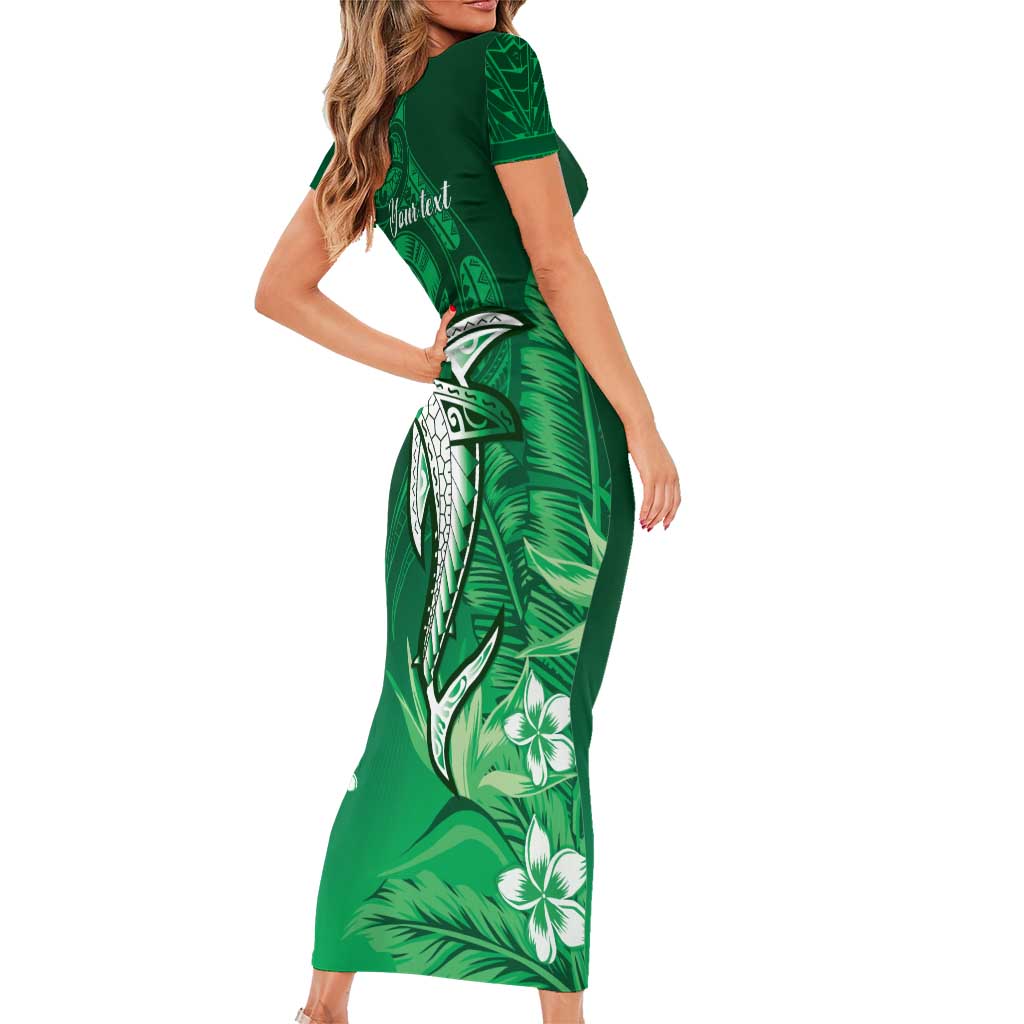 Personalized Hawaiian Maori Hammerhead Shark Short Sleeve Bodycon Dress Omaomao Plumeria LT9 - Polynesian Pride