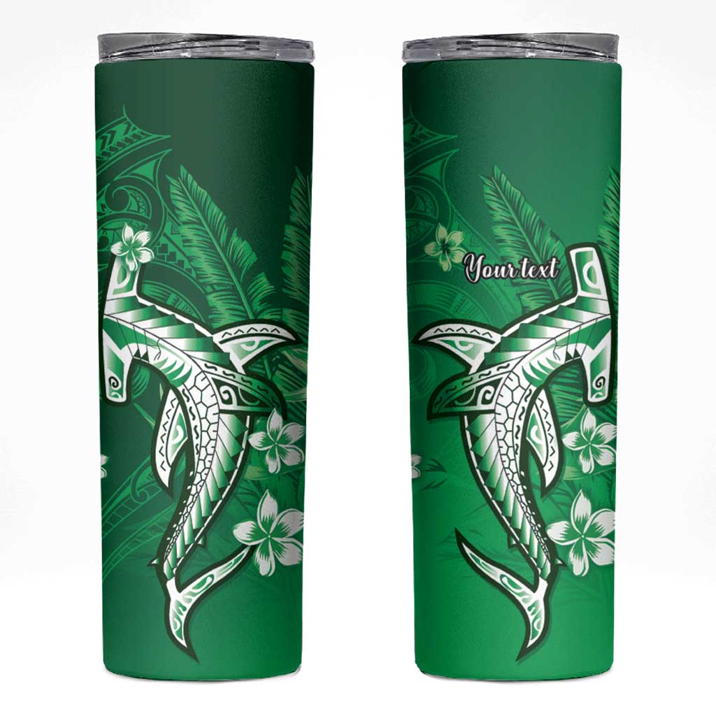 Personalized Hawaiian Maori Hammerhead Shark Skinny Tumbler Omaomao Plumeria - Polynesian Pride