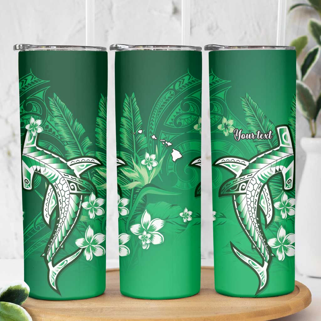 Personalized Hawaiian Maori Hammerhead Shark Skinny Tumbler Omaomao Plumeria - Polynesian Pride