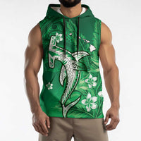Personalized Hawaiian Maori Hammerhead Shark Sleeveless Hoodie Omaomao Plumeria - Polynesian Pride