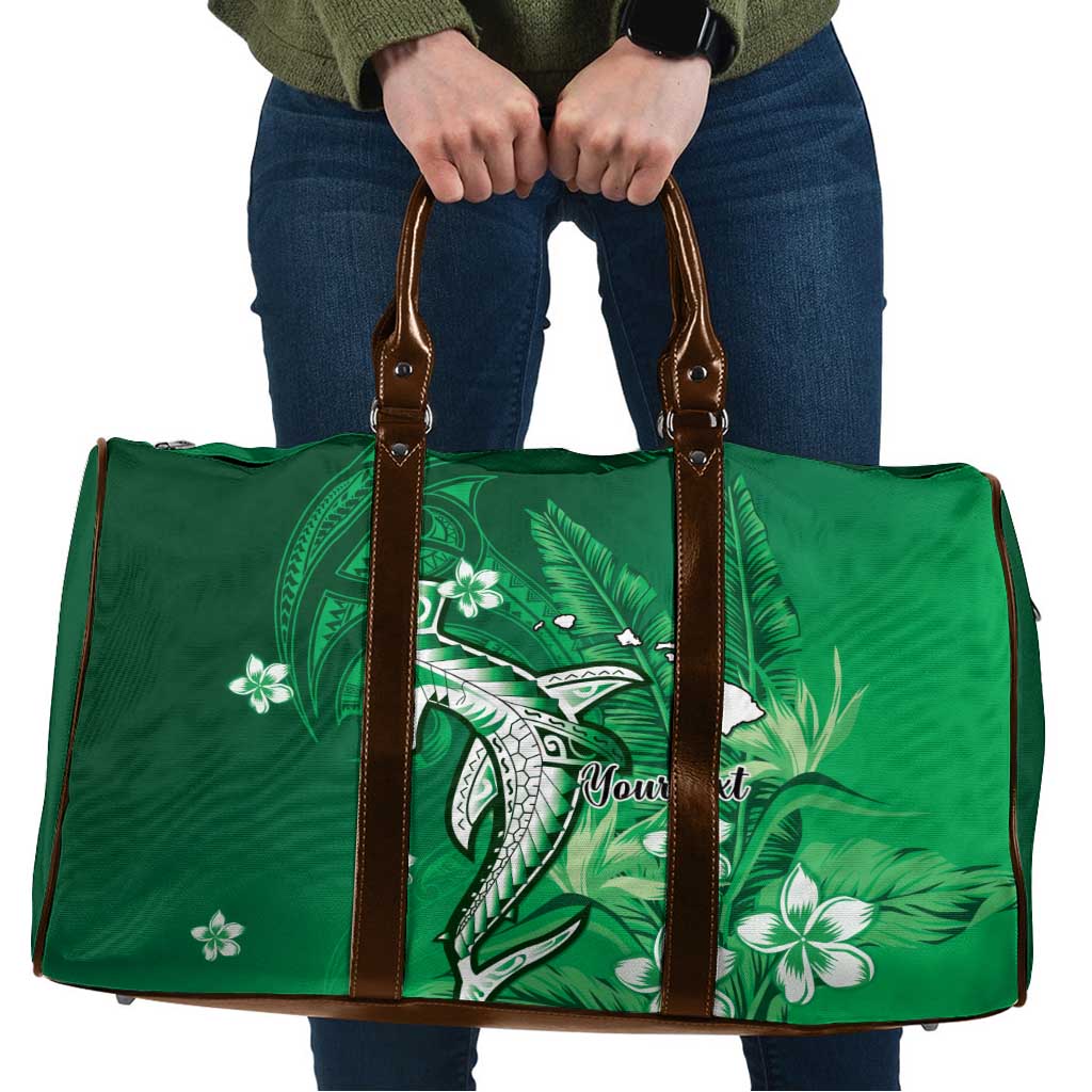 Personalized Hawaiian Maori Hammerhead Shark Travel Bag Omaomao Plumeria - Polynesian Pride