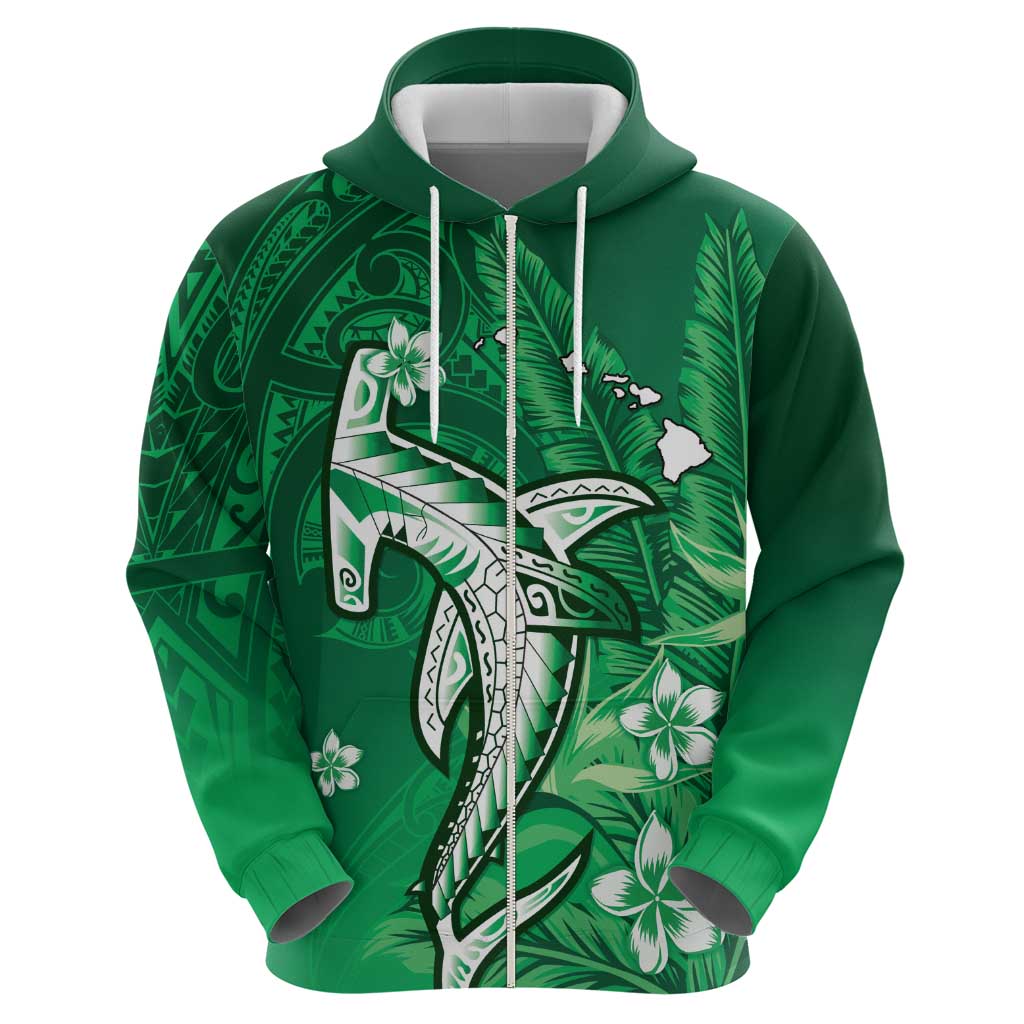 Personalized Hawaiian Maori Hammerhead Shark Zip Hoodie Omaomao Plumeria - Polynesian Pride