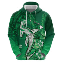 Personalized Hawaiian Maori Hammerhead Shark Zip Hoodie Omaomao Plumeria - Polynesian Pride