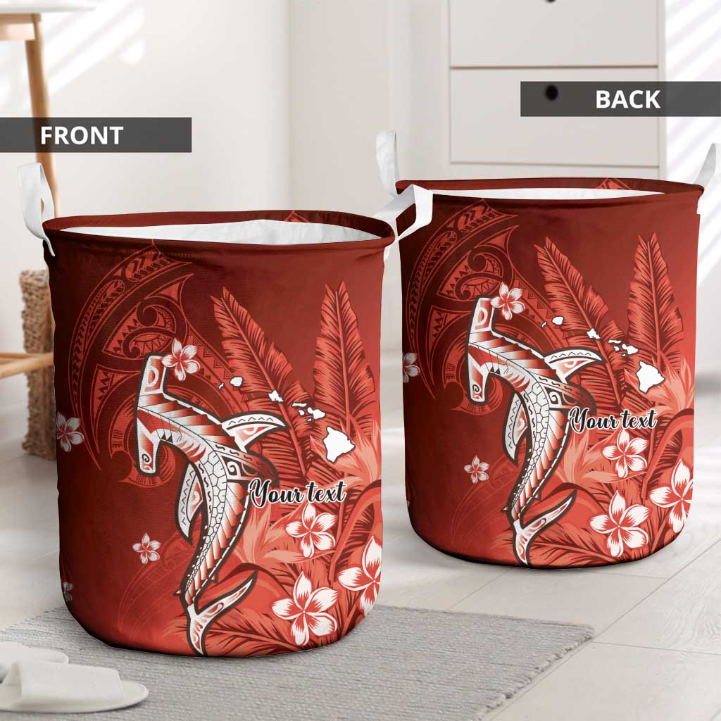 Personalized Hawaiian Maori Hammerhead Shark Laundry Basket Ulaula Plumeria - Polynesian Pride