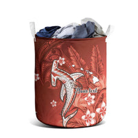 Personalized Hawaiian Maori Hammerhead Shark Laundry Basket Ulaula Plumeria - Polynesian Pride