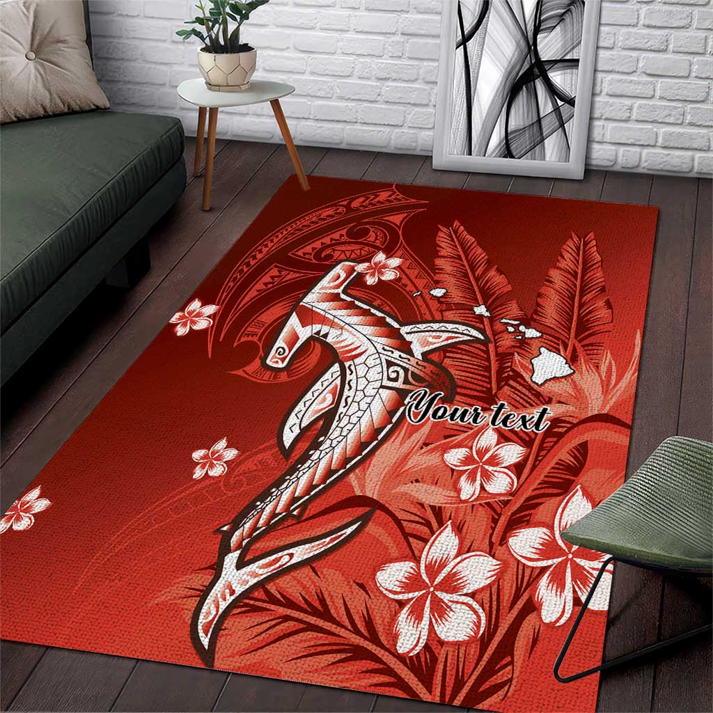 Personalized Hawaiian Maori Hammerhead Shark Area Rug Ulaula Plumeria - Polynesian Pride