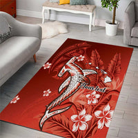 Personalized Hawaiian Maori Hammerhead Shark Area Rug Ulaula Plumeria - Polynesian Pride