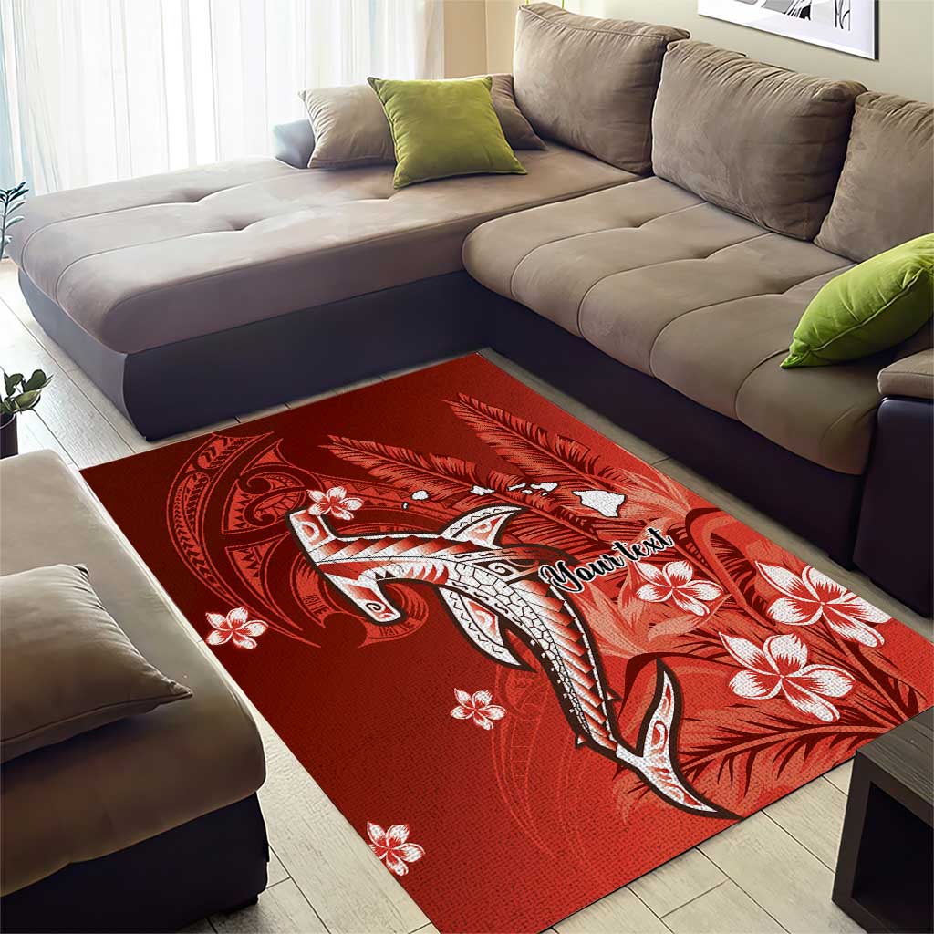 Personalized Hawaiian Maori Hammerhead Shark Area Rug Ulaula Plumeria - Polynesian Pride