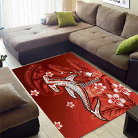 Personalized Hawaiian Maori Hammerhead Shark Area Rug Ulaula Plumeria - Polynesian Pride