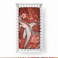 Personalized Hawaiian Maori Hammerhead Shark Baby Bed Cover Ulaula Plumeria LT9 28 × 52 in Red - Polynesian Pride