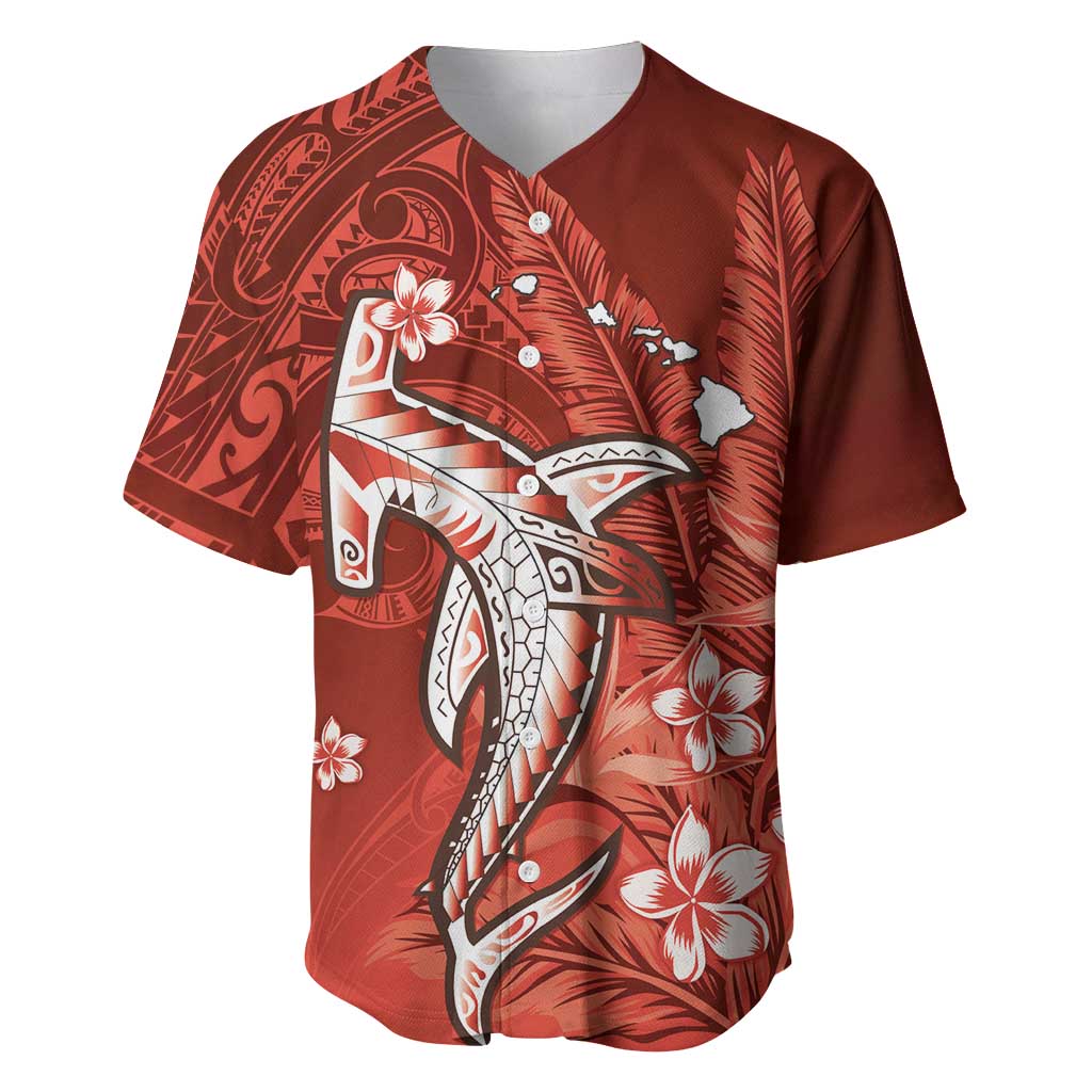 Personalized Hawaiian Maori Hammerhead Shark Baseball Jersey Ulaula Plumeria - Polynesian Pride