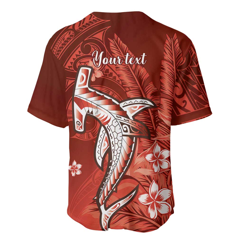 Personalized Hawaiian Maori Hammerhead Shark Baseball Jersey Ulaula Plumeria - Polynesian Pride