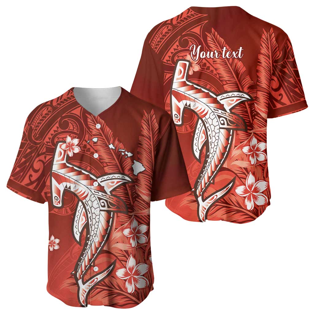 Personalized Hawaiian Maori Hammerhead Shark Baseball Jersey Ulaula Plumeria - Polynesian Pride