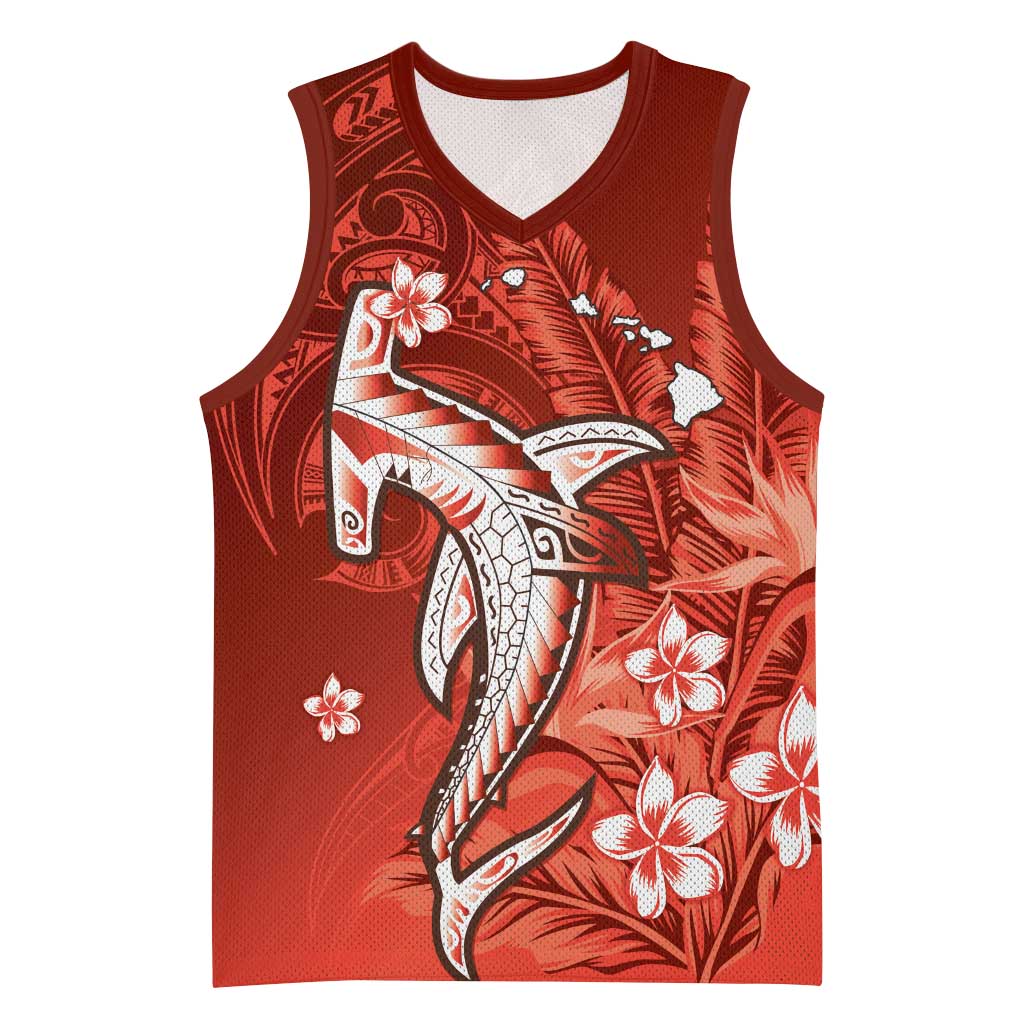 Personalized Hawaiian Maori Hammerhead Shark Basketball Jersey Ulaula Plumeria - Polynesian Pride