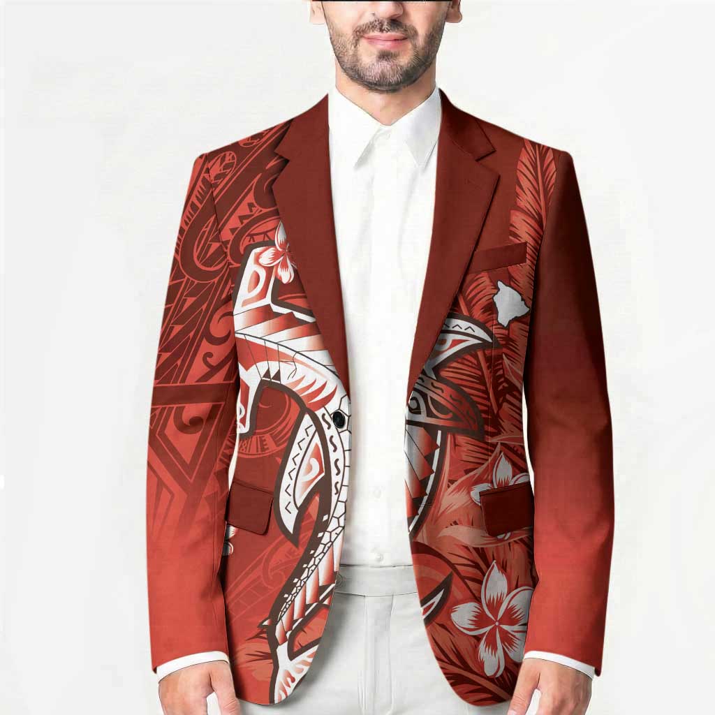 Personalized Hawaiian Maori Hammerhead Shark Blazer Ulaula Plumeria - Polynesian Pride