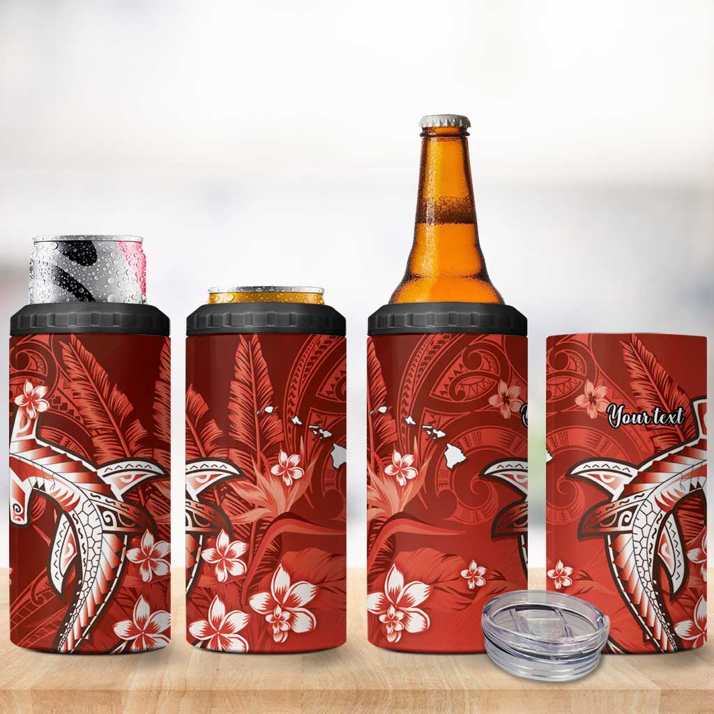 Personalized Hawaiian Maori Hammerhead Shark 4 in 1 Can Cooler Tumbler Ulaula Plumeria - Polynesian Pride