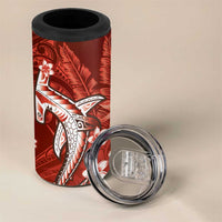 Personalized Hawaiian Maori Hammerhead Shark 4 in 1 Can Cooler Tumbler Ulaula Plumeria - Polynesian Pride