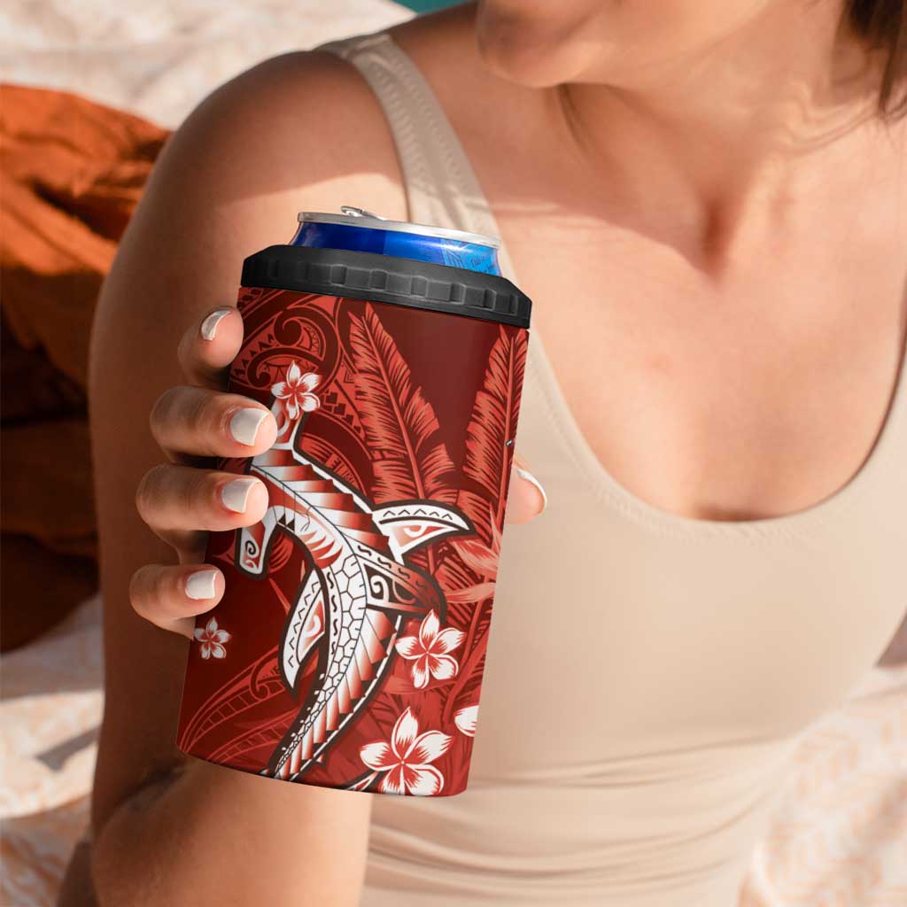Personalized Hawaiian Maori Hammerhead Shark 4 in 1 Can Cooler Tumbler Ulaula Plumeria - Polynesian Pride