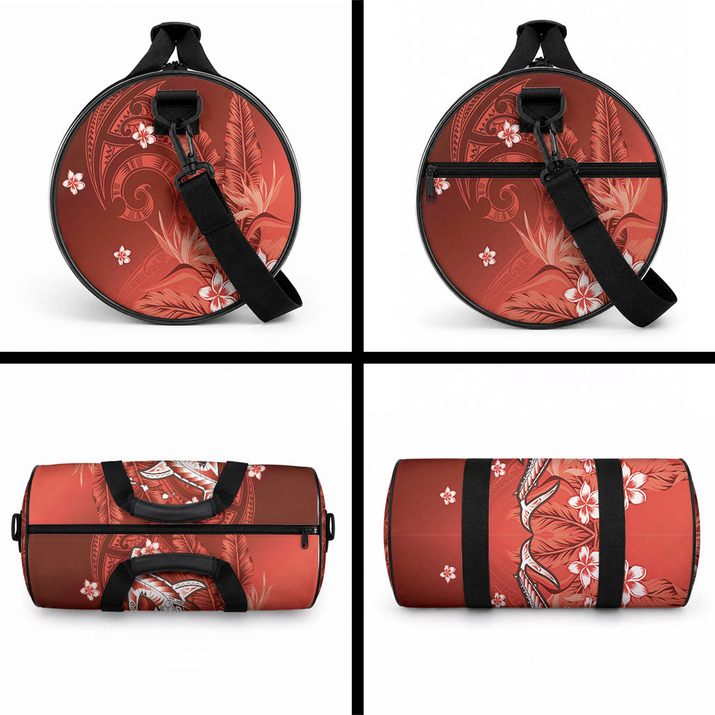 Personalized Hawaiian Maori Hammerhead Shark Duffle Bag Ulaula Plumeria LT9 - Polynesian Pride