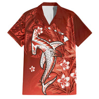 Personalized Hawaiian Maori Hammerhead Shark Family Matching Off Shoulder Maxi Dress and Hawaiian Shirt Ulaula Plumeria LT9 Dad's Shirt - Short Sleeve Red - Polynesian Pride