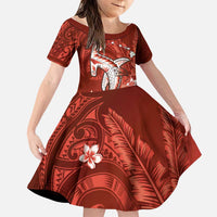 Personalized Hawaiian Maori Hammerhead Shark Family Matching Off Shoulder Short Dress and Hawaiian Shirt Ulaula Plumeria LT9 Daughter's Dress Red - Polynesian Pride