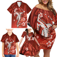 Personalized Hawaiian Maori Hammerhead Shark Family Matching Off Shoulder Short Dress and Hawaiian Shirt Ulaula Plumeria LT9 - Polynesian Pride