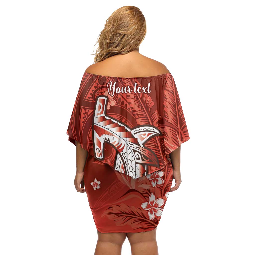 Personalized Hawaiian Maori Hammerhead Shark Family Matching Off Shoulder Short Dress and Hawaiian Shirt Ulaula Plumeria LT9 - Polynesian Pride