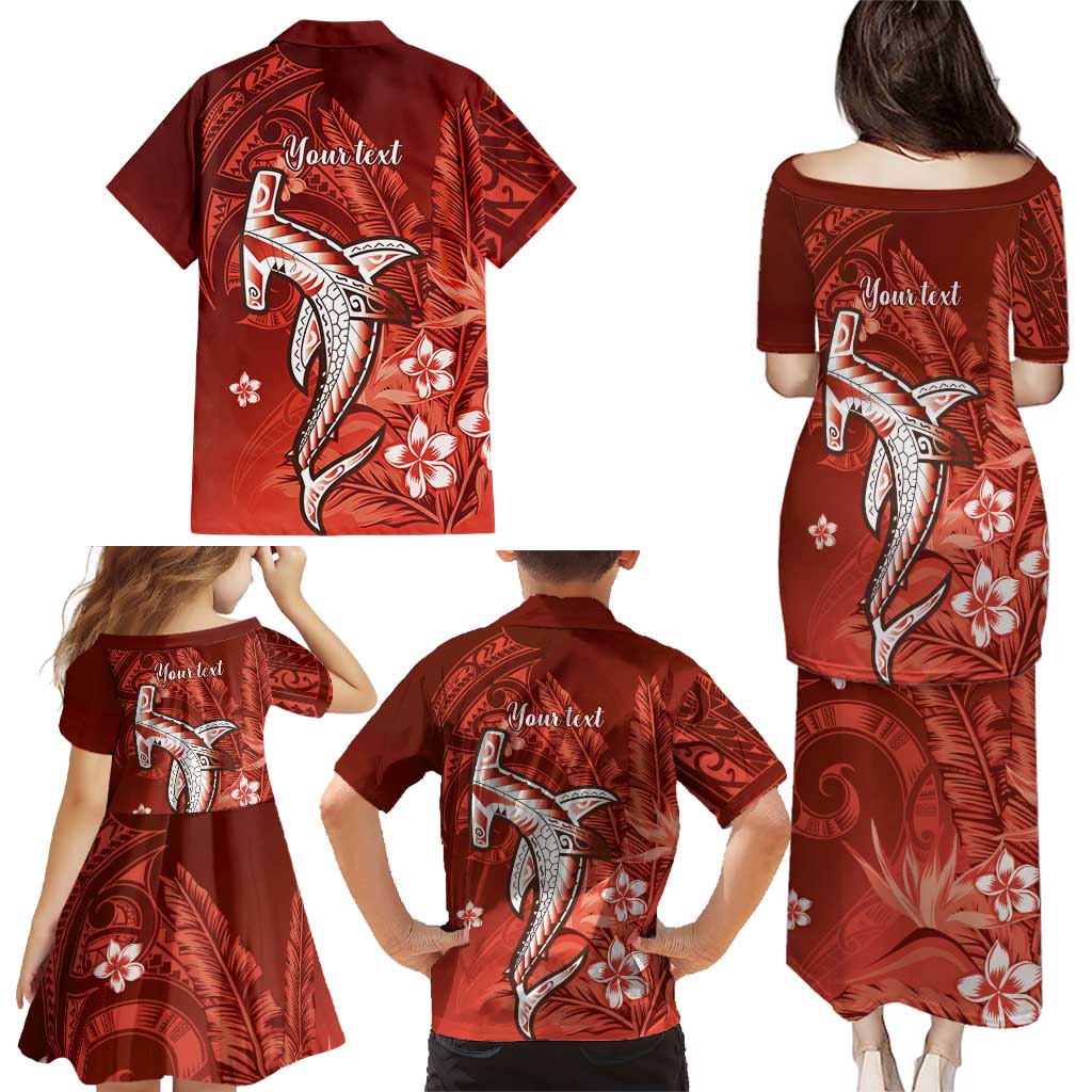 Personalized Hawaiian Maori Hammerhead Shark Family Matching Puletasi and Hawaiian Shirt Ulaula Plumeria LT9 - Polynesian Pride