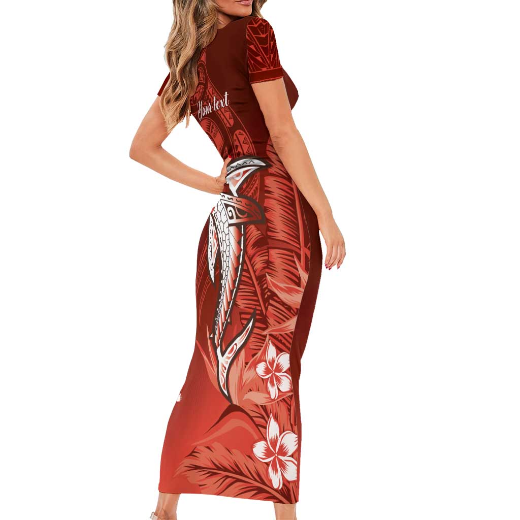 Personalized Hawaiian Maori Hammerhead Shark Family Matching Short Sleeve Bodycon Dress and Hawaiian Shirt Ulaula Plumeria LT9 - Polynesian Pride