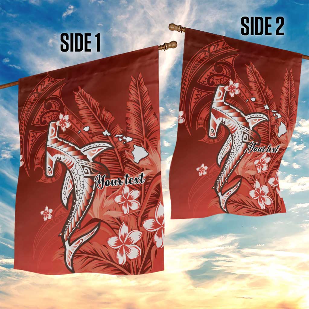 Personalized Hawaiian Maori Hammerhead Shark Garden Flag Ulaula Plumeria - Polynesian Pride