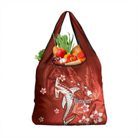 Personalized Hawaiian Maori Hammerhead Shark Grocery Bag Ulaula Plumeria - Polynesian Pride