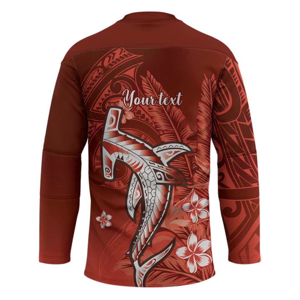 Personalized Hawaiian Maori Hammerhead Shark Hockey Jersey Ulaula Plumeria - Polynesian Pride