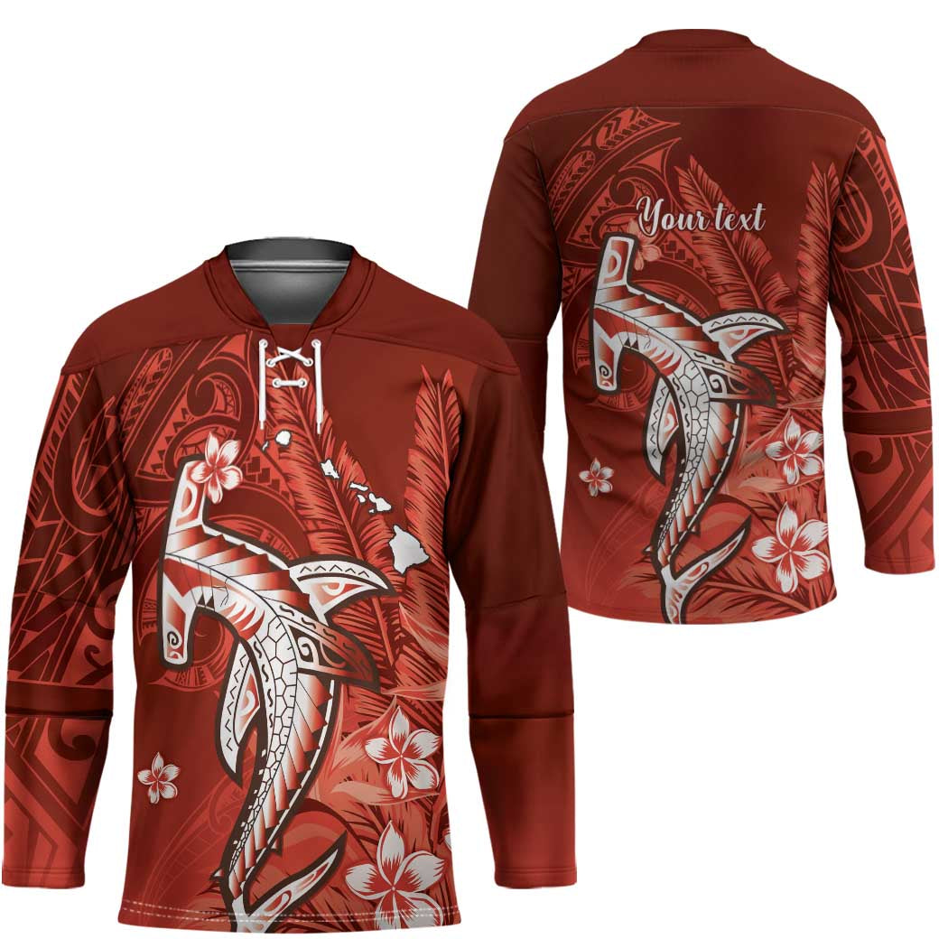 Personalized Hawaiian Maori Hammerhead Shark Hockey Jersey Ulaula Plumeria - Polynesian Pride