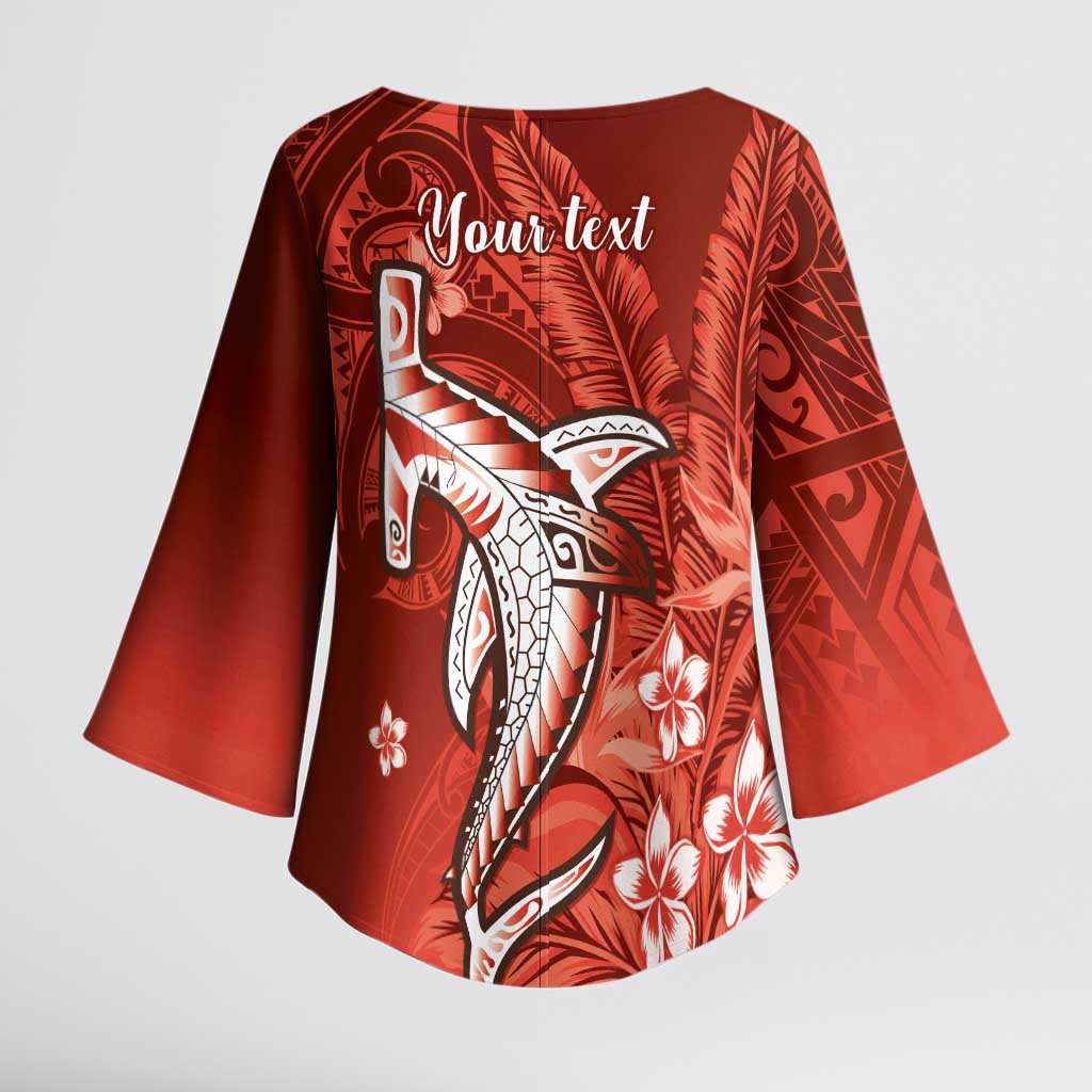 Personalized Hawaiian Maori Hammerhead Shark Kimono Sleeve Blouse Ulaula Plumeria - Polynesian Pride