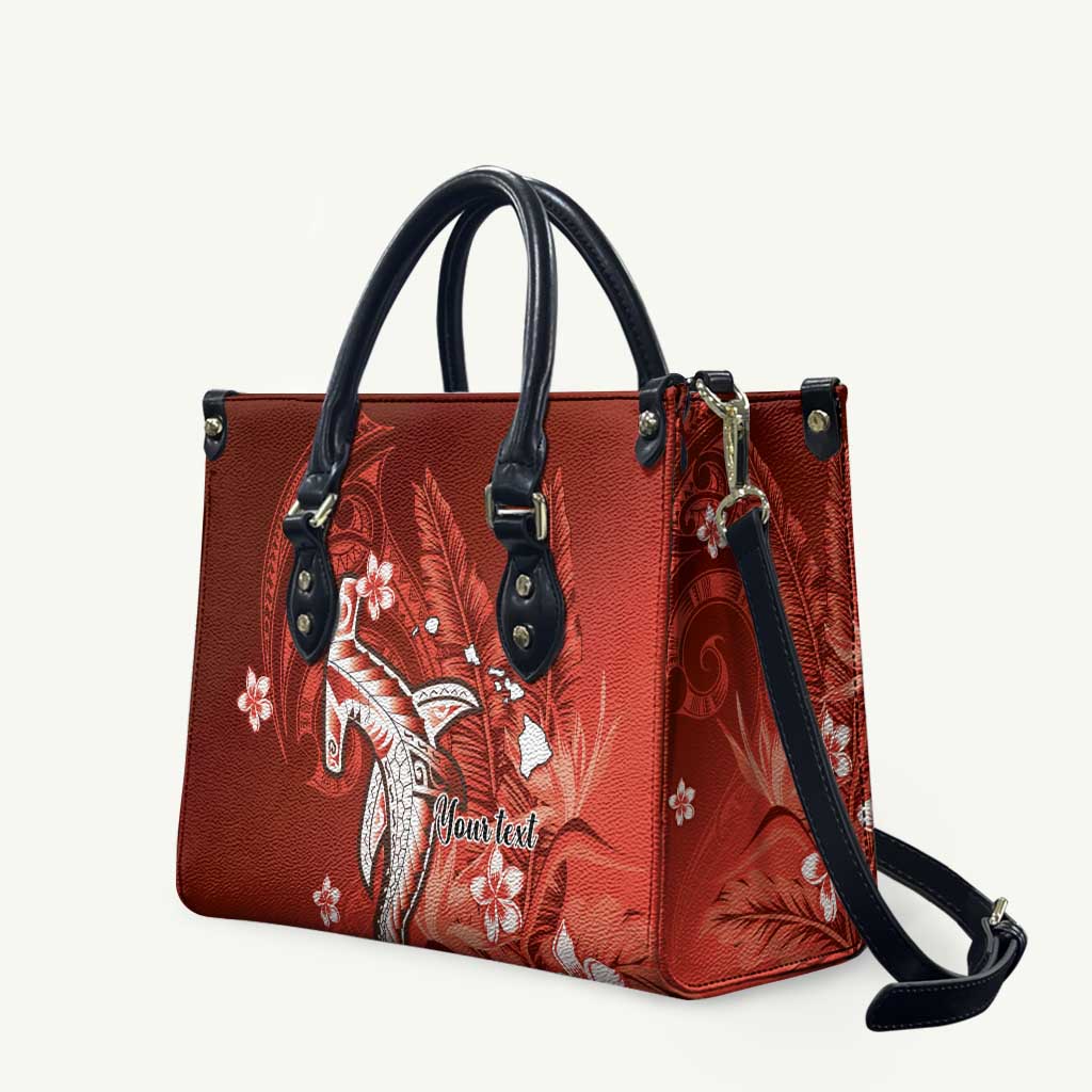 Personalized Hawaiian Maori Hammerhead Shark Leather Bag Ulaula Plumeria - Polynesian Pride
