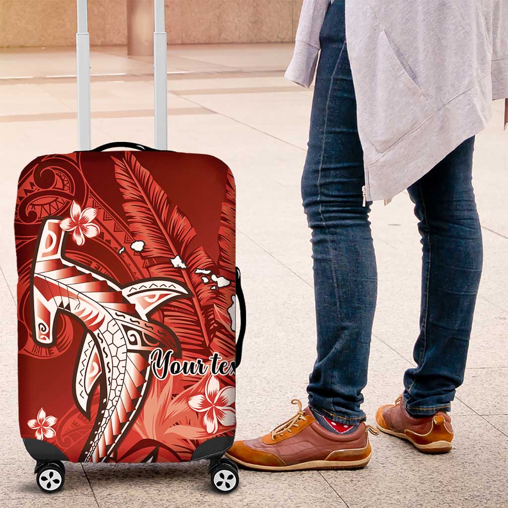 Personalized Hawaiian Maori Hammerhead Shark Luggage Cover Ulaula Plumeria - Polynesian Pride