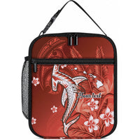 Personalized Hawaiian Maori Hammerhead Shark Lunch Bag Ulaula Plumeria LT9 10.2 × 8.3 × 4.3 inch Red - Polynesian Pride
