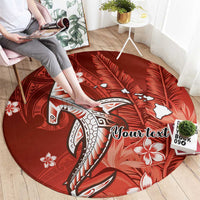 Personalized Hawaiian Maori Hammerhead Shark Round Carpet Ulaula Plumeria - Polynesian Pride