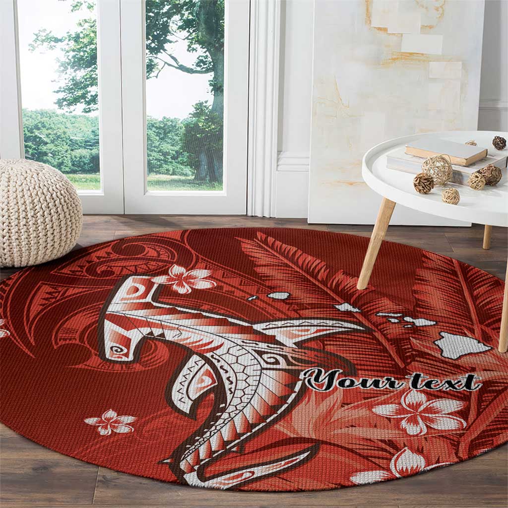 Personalized Hawaiian Maori Hammerhead Shark Round Carpet Ulaula Plumeria - Polynesian Pride