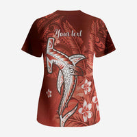 Personalized Hawaiian Maori Hammerhead Shark Scrub Top Ulaula Plumeria - Polynesian Pride