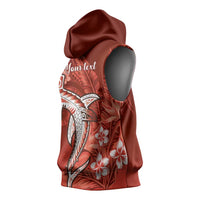 Personalized Hawaiian Maori Hammerhead Shark Sleeveless Hoodie Ulaula Plumeria - Polynesian Pride